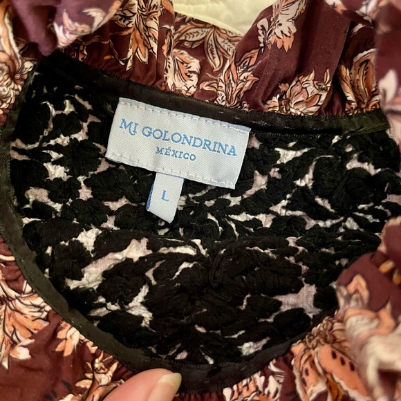 Mi Golondrina Burgundy Floral handmade Blouse - Picture 5 of 7